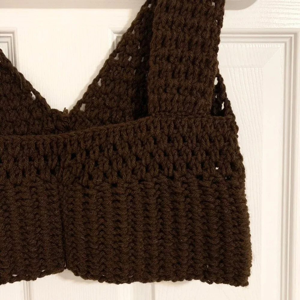 HANDMADE CROCHET BROWN CROP TOP